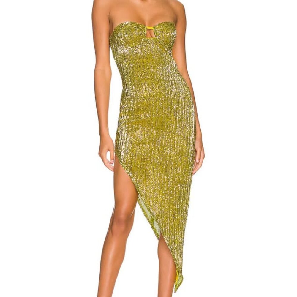 REVOLVE Gold Strapless Sequin Dress